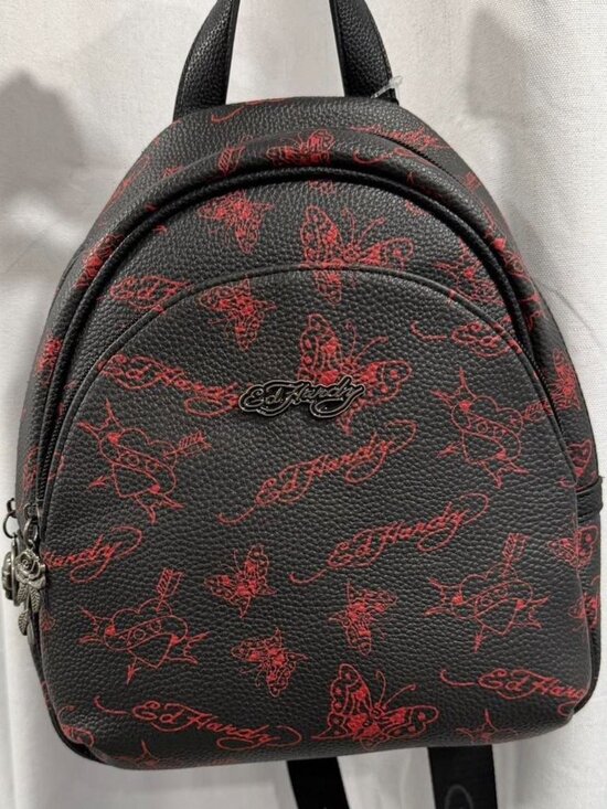 red and black ed hardy backpack with red butterfly and heart details y2k NWT main image 6